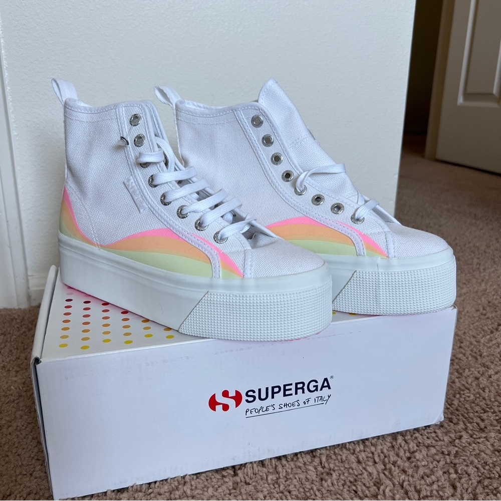 NIB Superga Rainbow Platform High Tops